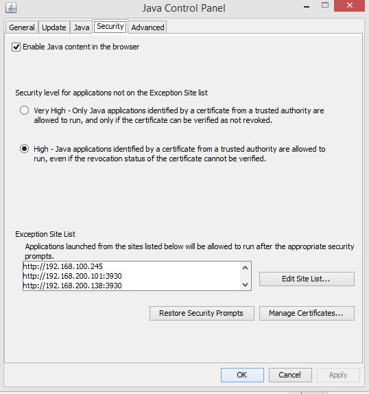 Java Certificate Blocking